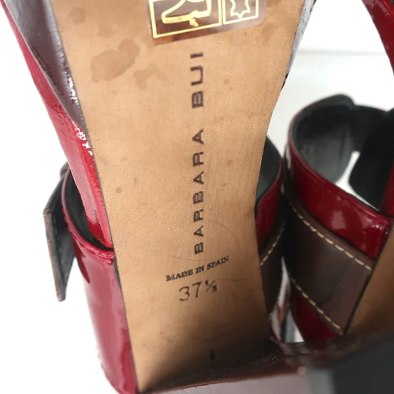 Barbara Bui Colorblock Platform Sandals Red & Cream Patent Leather Size 37.5