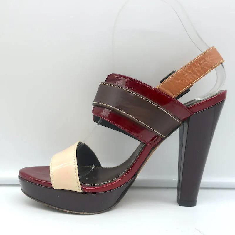 Barbara Bui Colorblock Platform Sandals Red & Cream Patent Leather Size 37.5