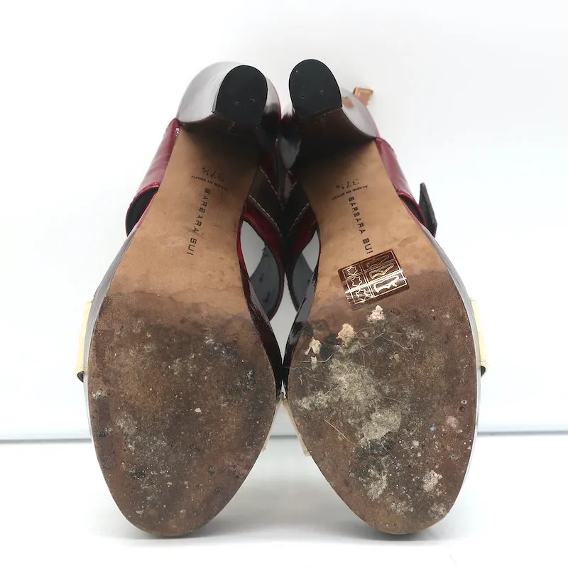 Barbara Bui Colorblock Platform Sandals Red & Cream Patent Leather Size 37.5