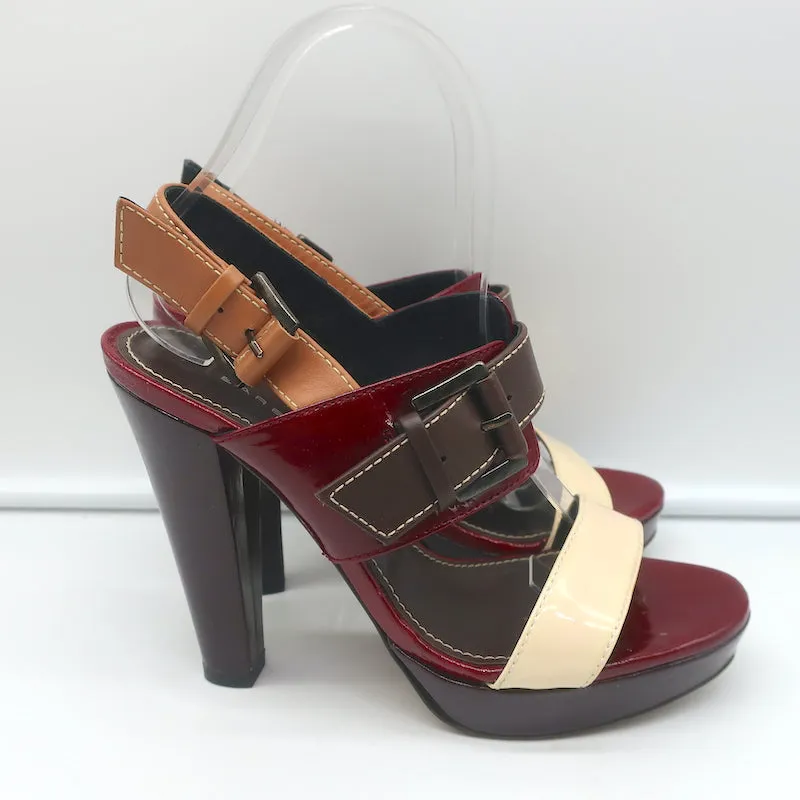 Barbara Bui Colorblock Platform Sandals Red & Cream Patent Leather Size 37.5