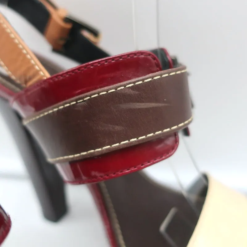 Barbara Bui Colorblock Platform Sandals Red & Cream Patent Leather Size 37.5