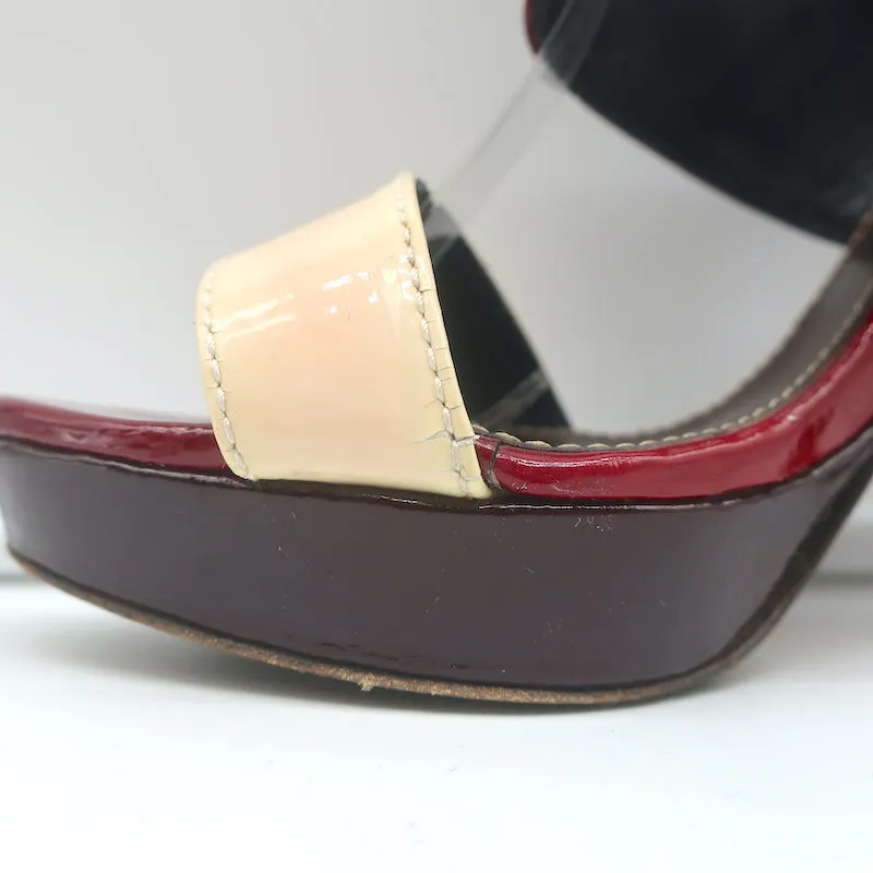 Barbara Bui Colorblock Platform Sandals Red & Cream Patent Leather Size 37.5