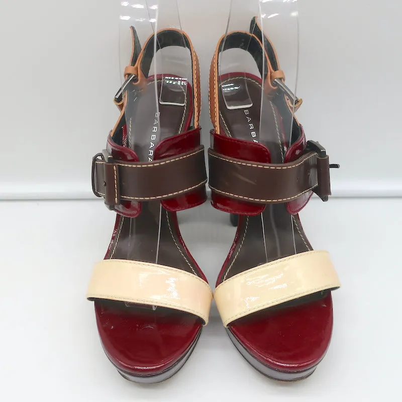 Barbara Bui Colorblock Platform Sandals Red & Cream Patent Leather Size 37.5