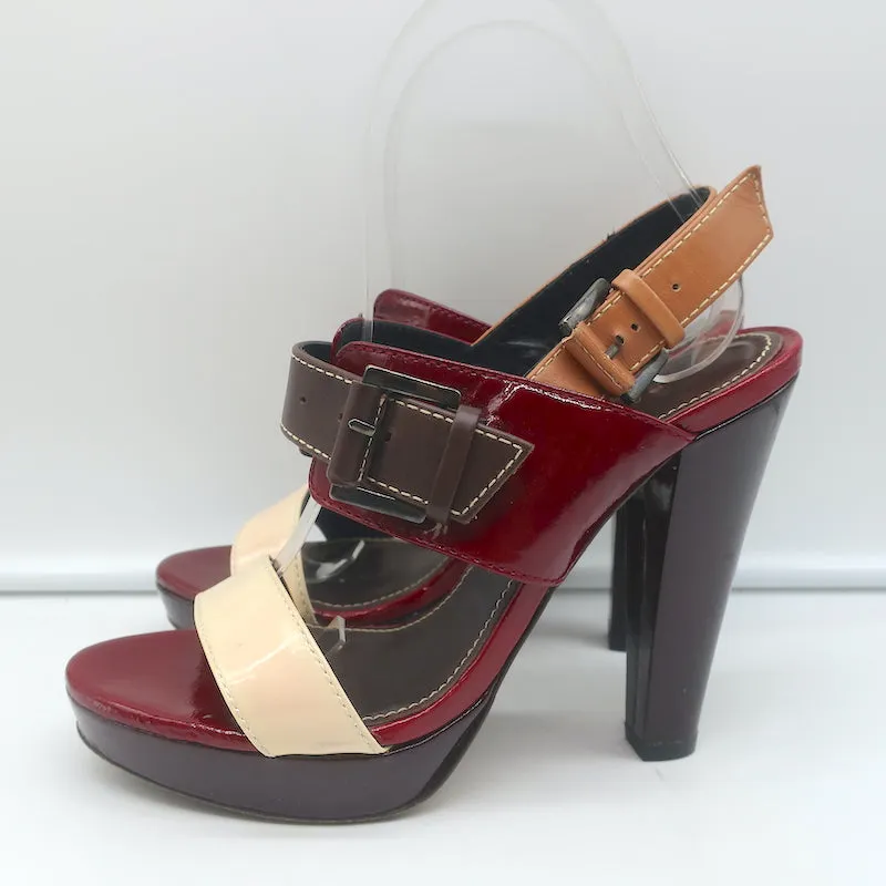 Barbara Bui Colorblock Platform Sandals Red & Cream Patent Leather Size 37.5