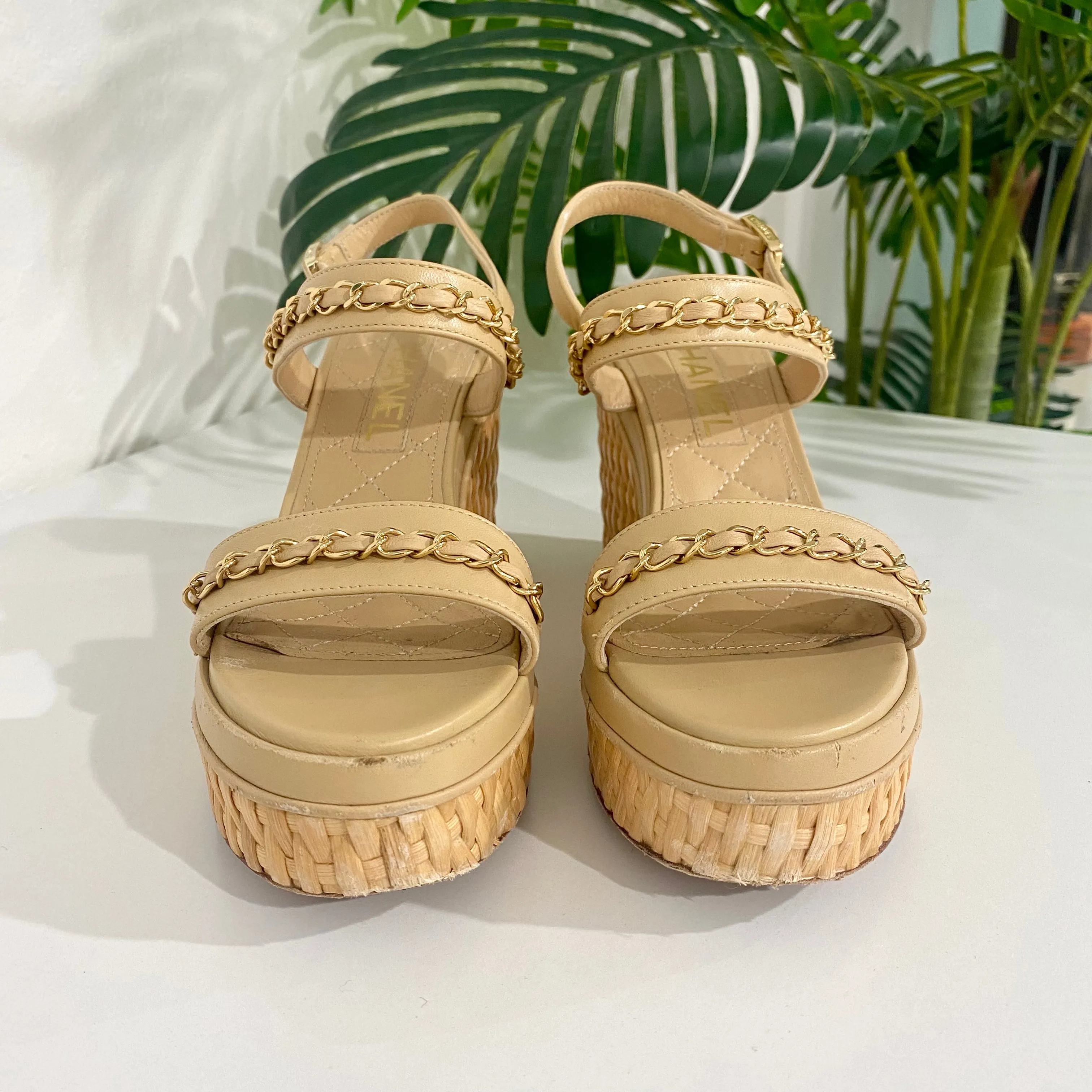Chanel 2020 Wicker Platform Sandals