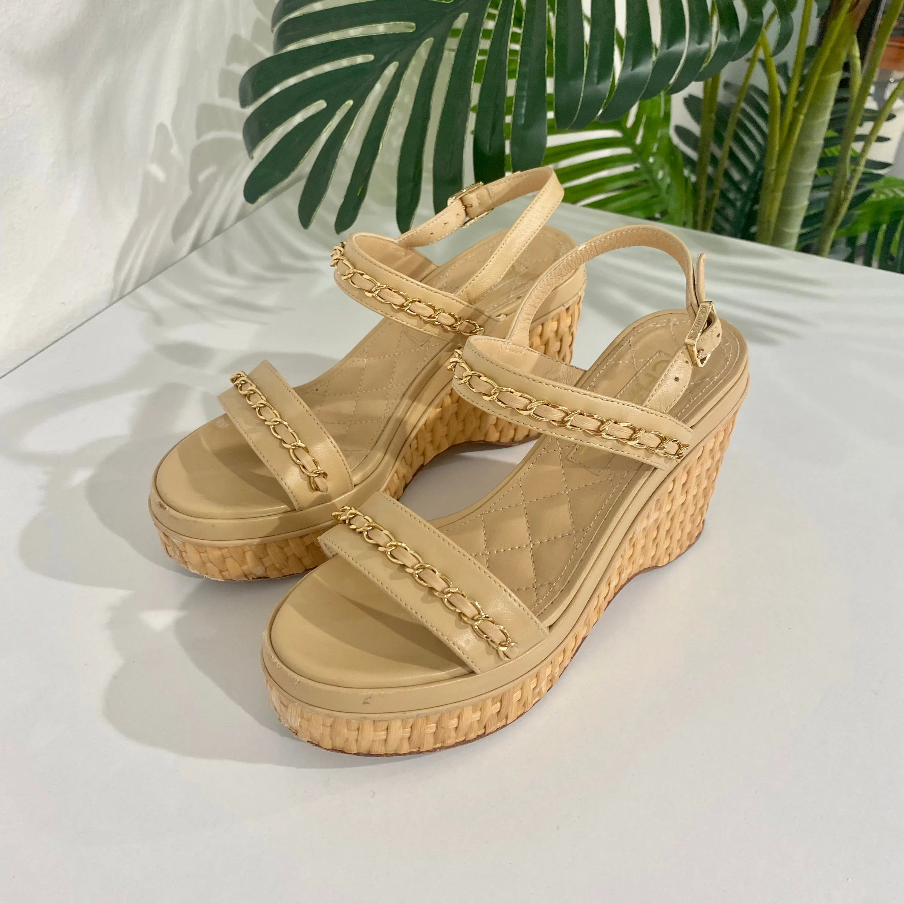 Chanel 2020 Wicker Platform Sandals