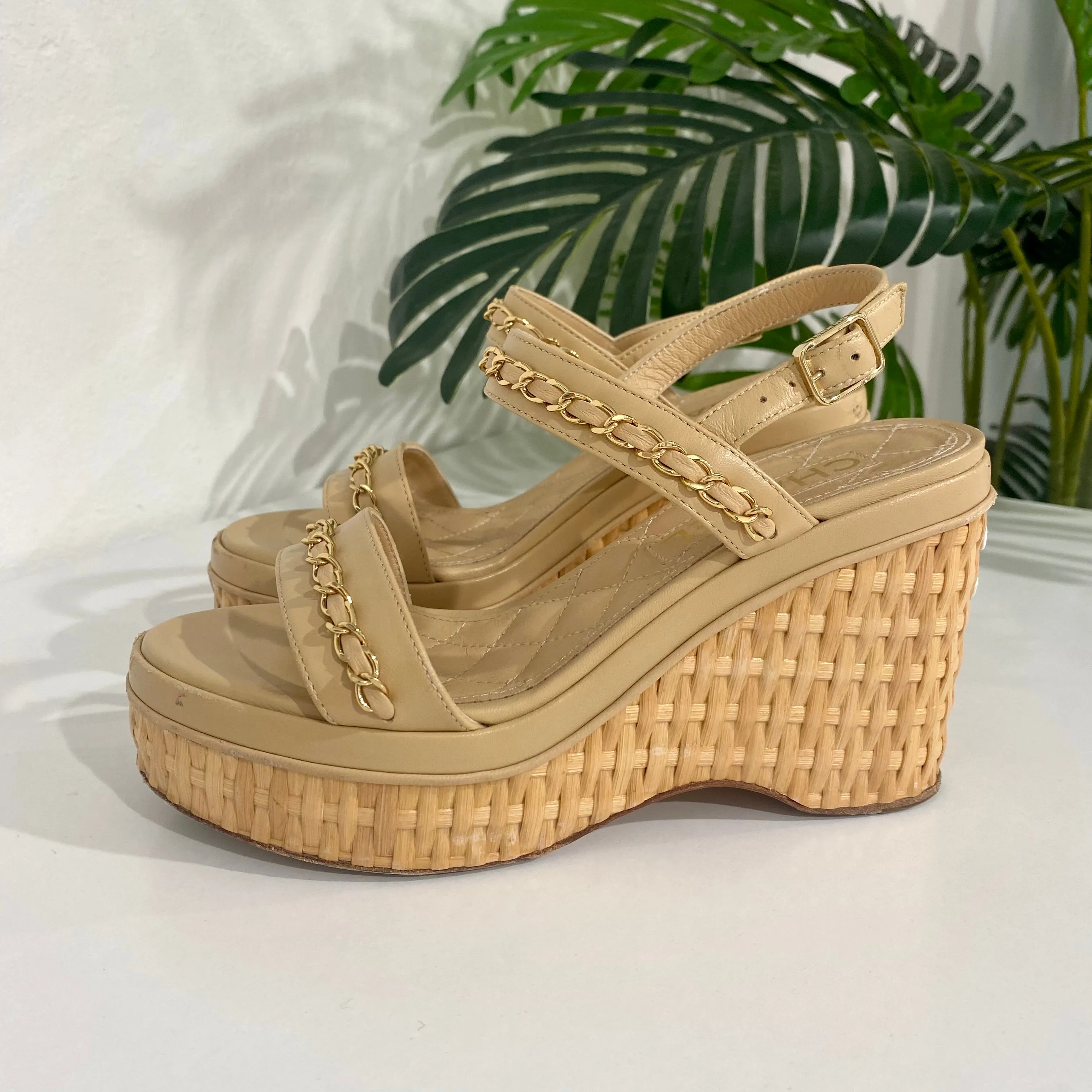 Chanel 2020 Wicker Platform Sandals