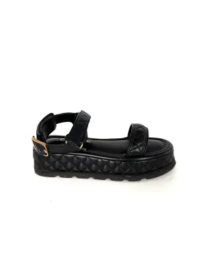 CHANEL Black Platform CC Logo Quilted Leather 2022 Sandals 37.5 7