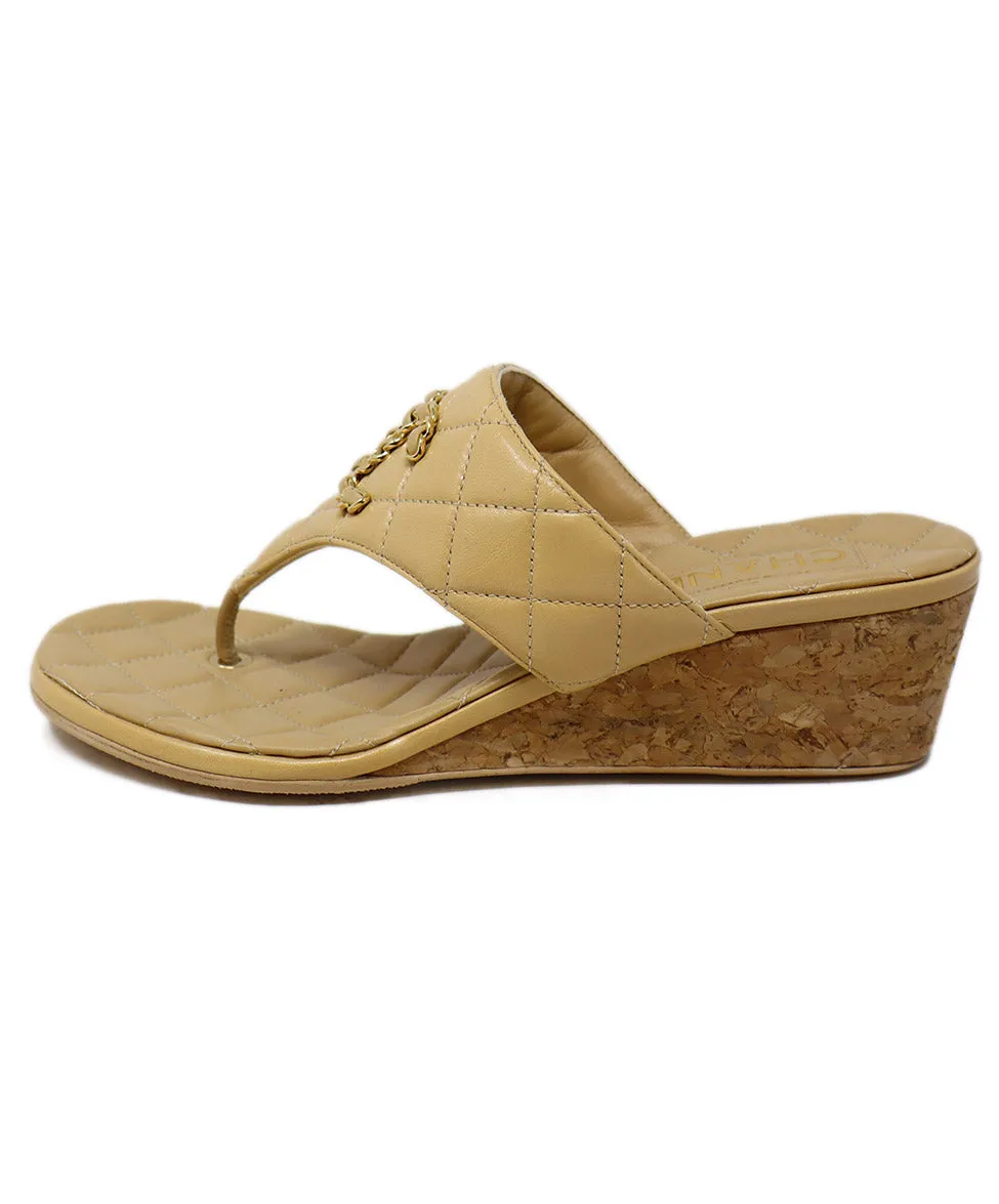 Chanel Tan Quilted Leather Logo Sandals sz 7.5