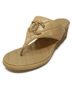 Chanel Tan Quilted Leather Logo Sandals sz 7.5