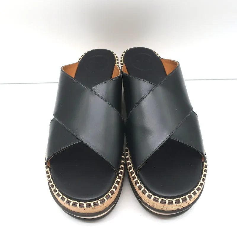 Chloe Laia Crisscross Platform Sandals Black Leather Size 38 NEW