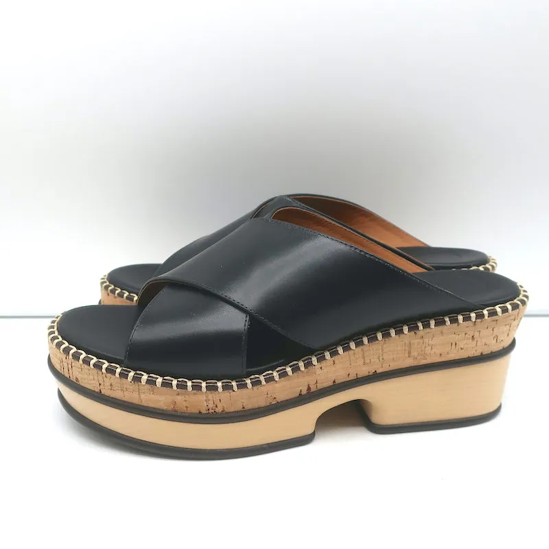 Chloe Laia Crisscross Platform Sandals Black Leather Size 38 NEW