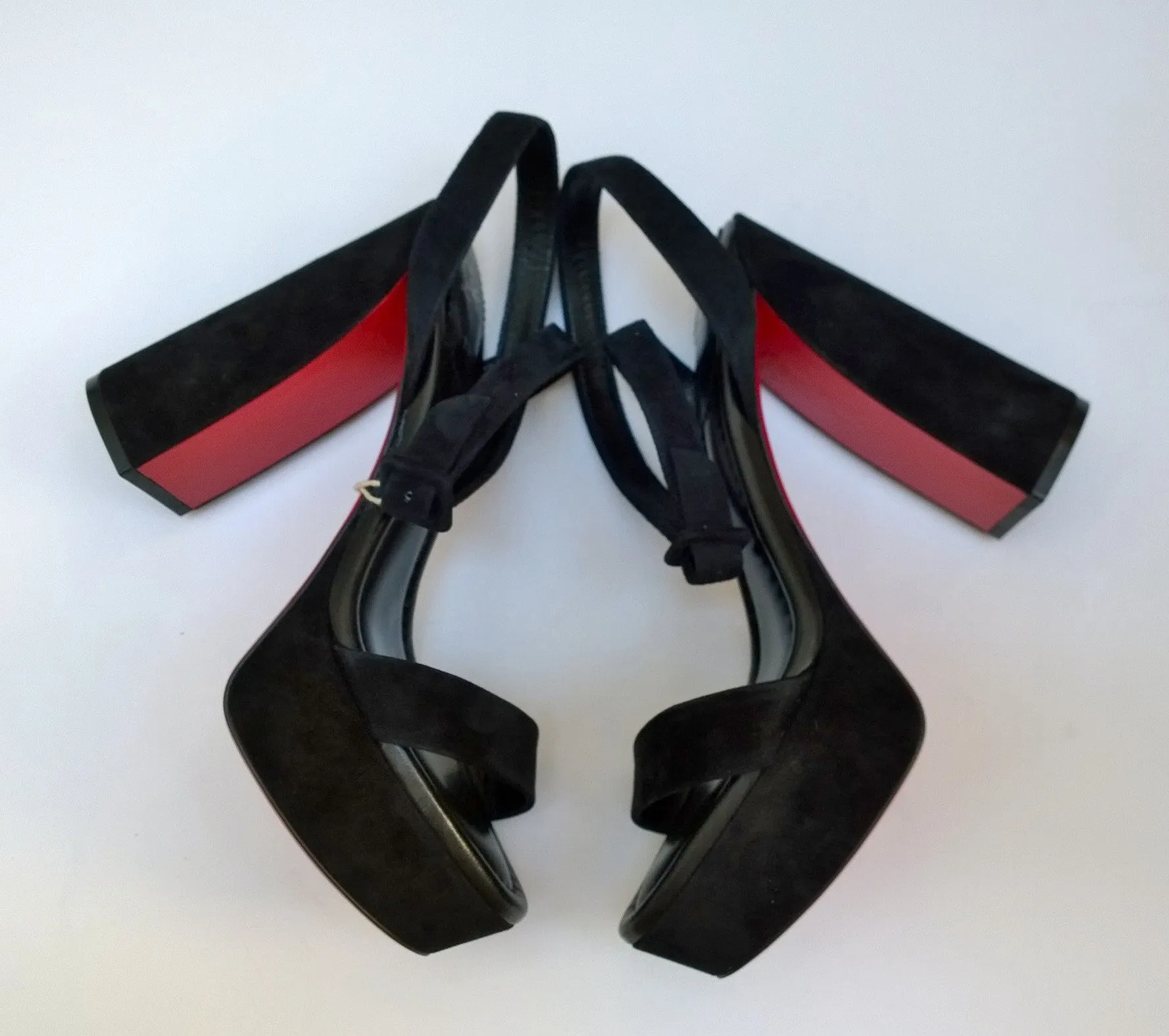 Christian Louboutin Movida Sabina 130 Black Suede Platform Sandals Ankle Strap Heels New in Box