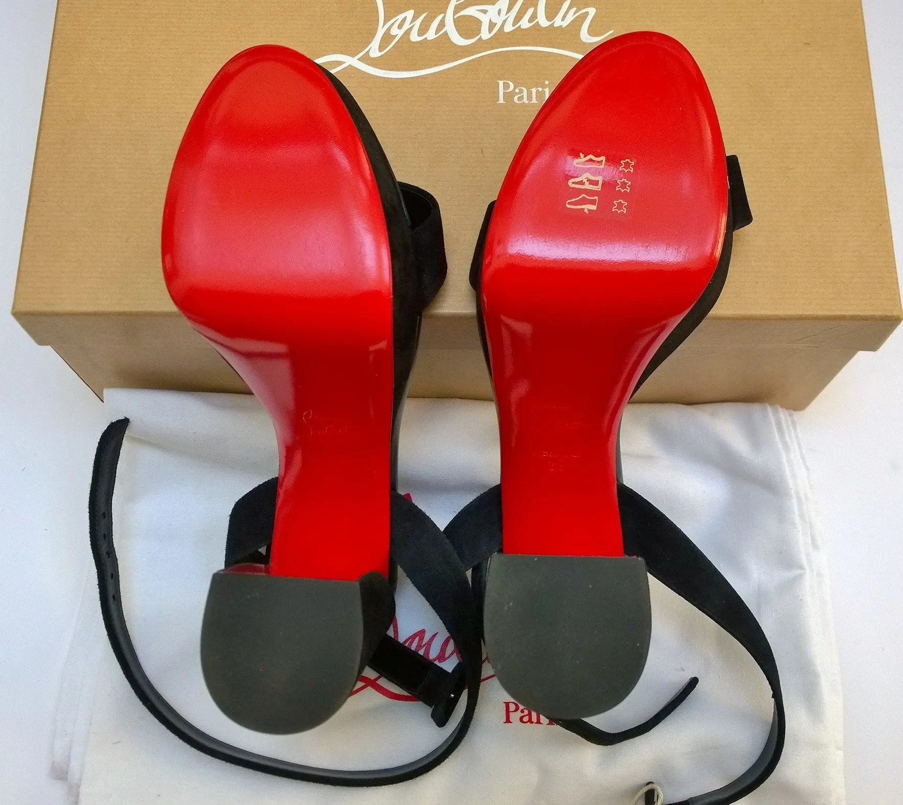 Christian Louboutin Movida Sabina 130 Black Suede Platform Sandals Ankle Strap Heels New in Box