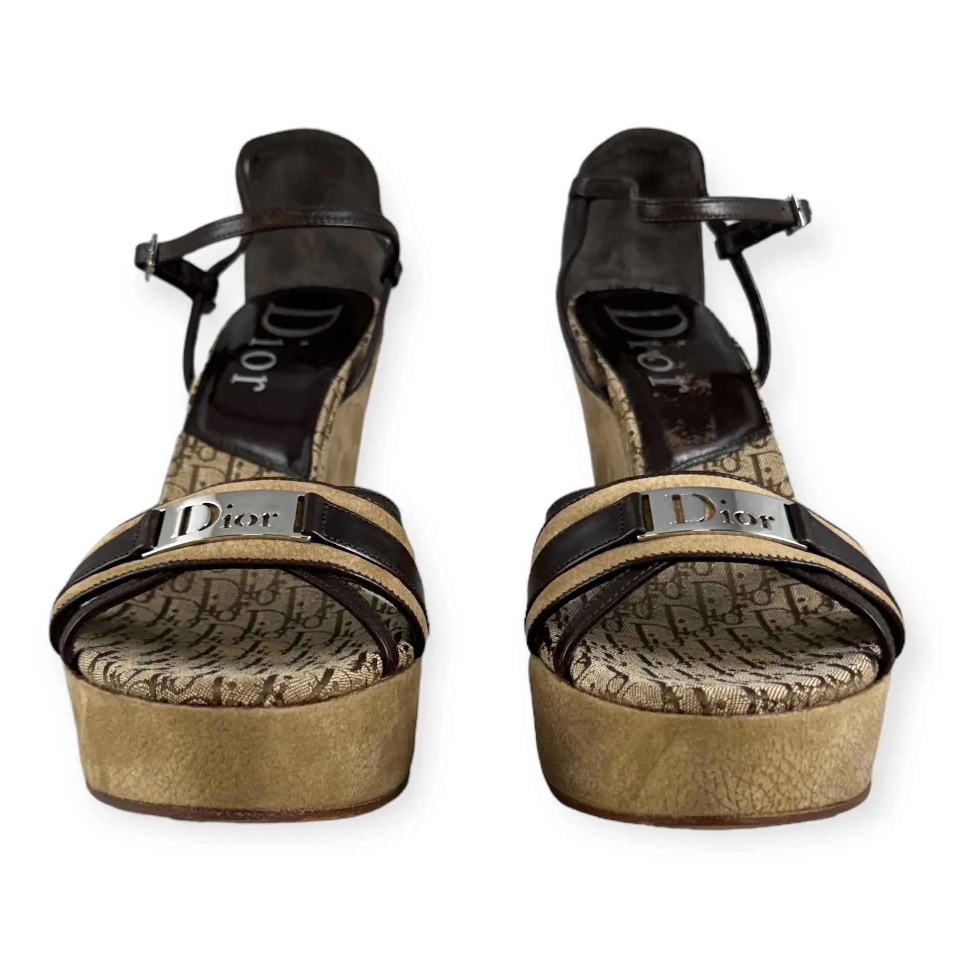 DIOR Oblique Wedge Sandals in Brown | Size 40