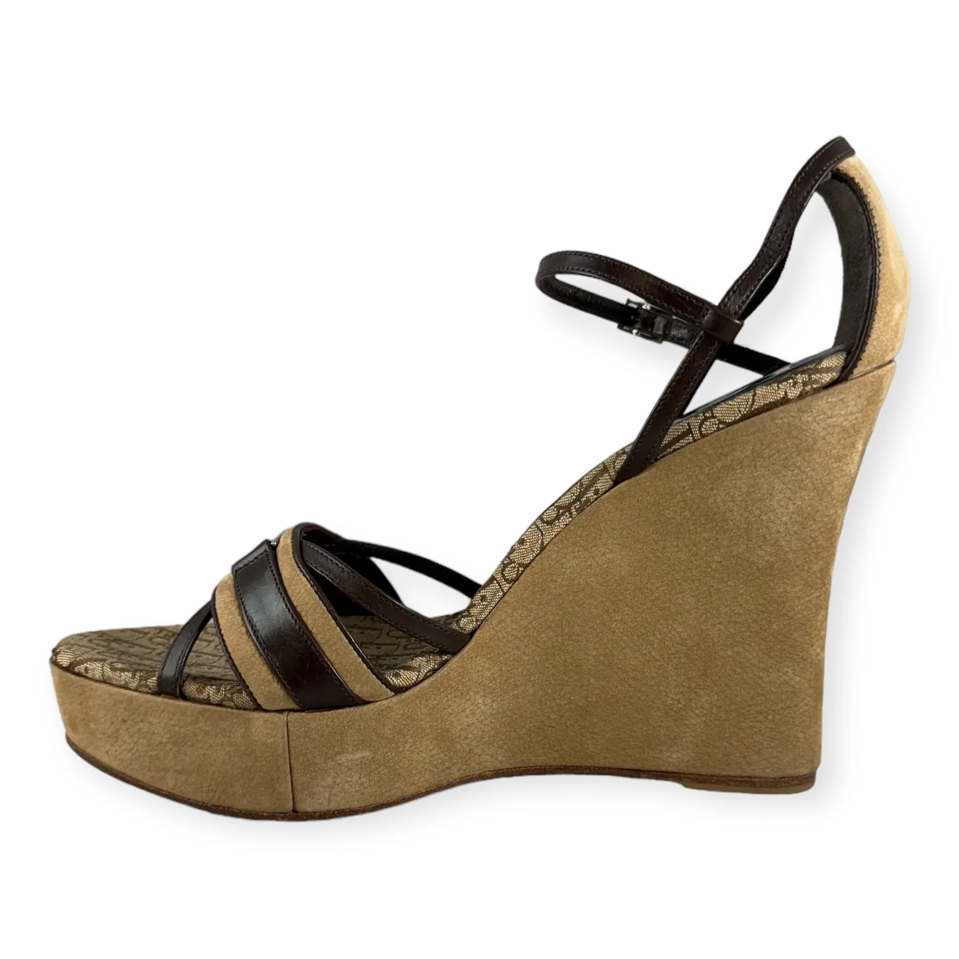 DIOR Oblique Wedge Sandals in Brown | Size 40