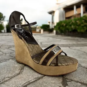 DIOR Oblique Wedge Sandals in Brown | Size 40