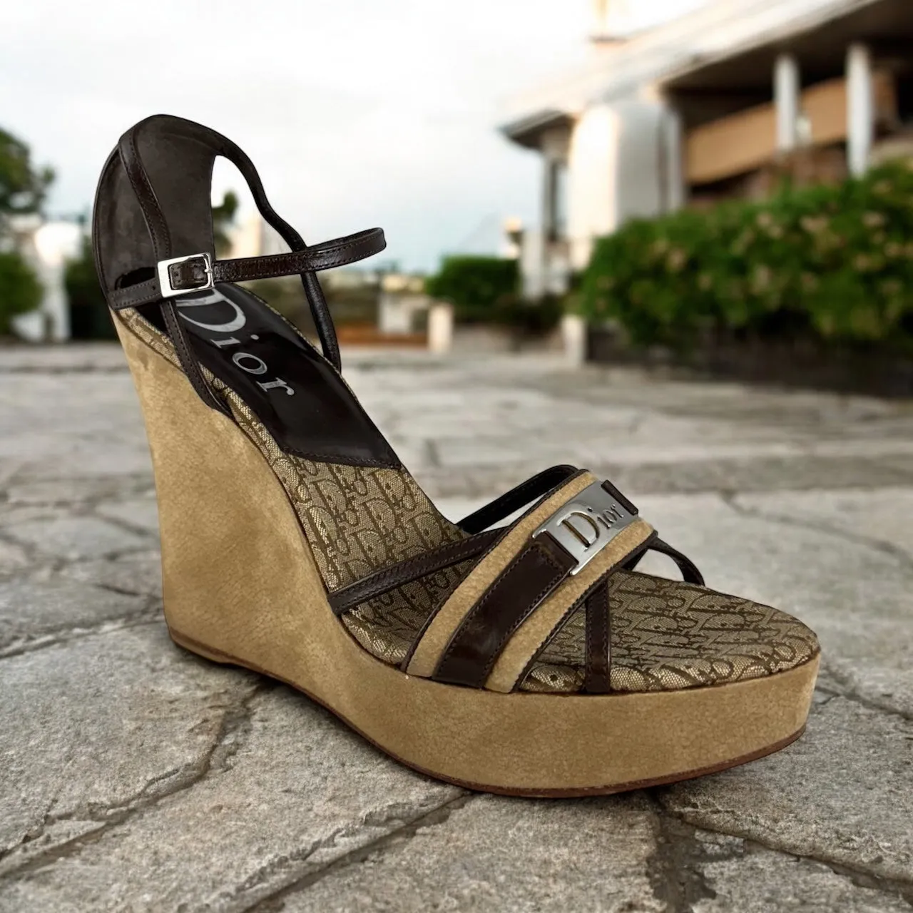 DIOR Oblique Wedge Sandals in Brown | Size 40