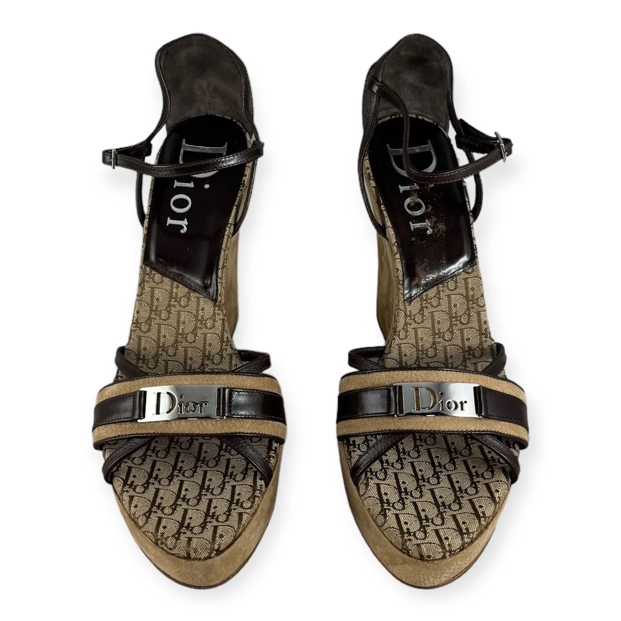DIOR Oblique Wedge Sandals in Brown | Size 40