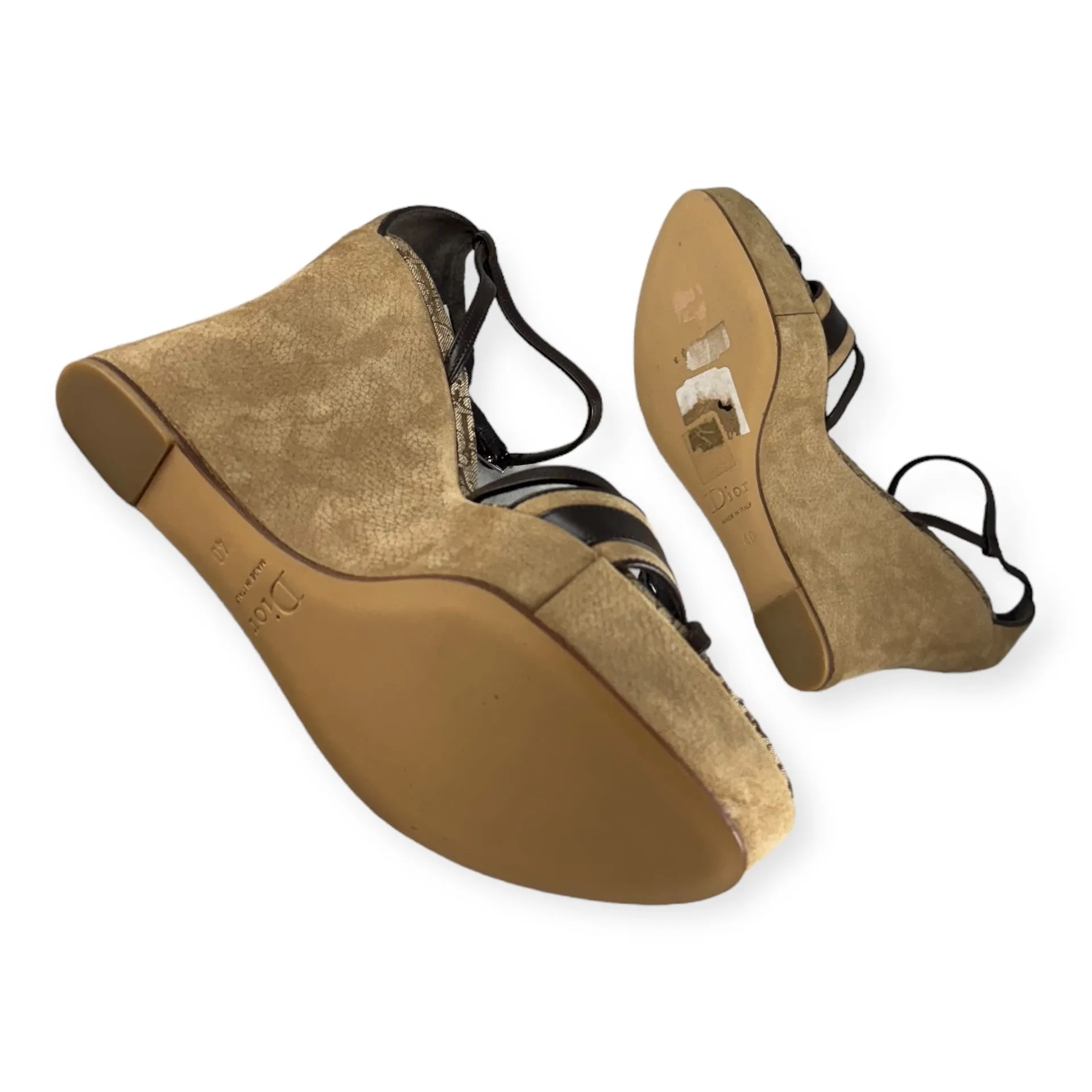 DIOR Oblique Wedge Sandals in Brown | Size 40