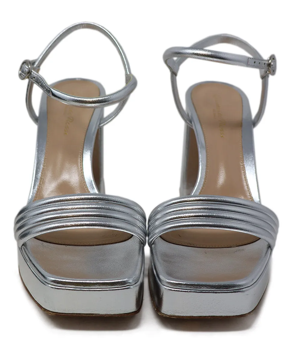 Gianvito Rossi Silver Leather Platform Sandals sz 7.5
