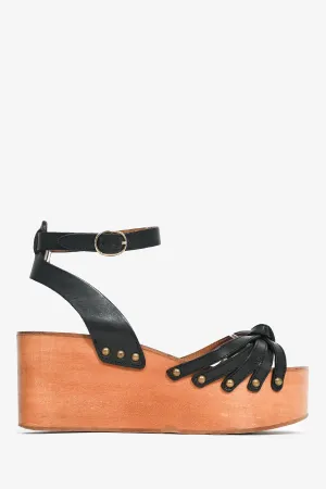 Isabel Marant Etoile Black Leather Wooden Platform Sandals Size 36