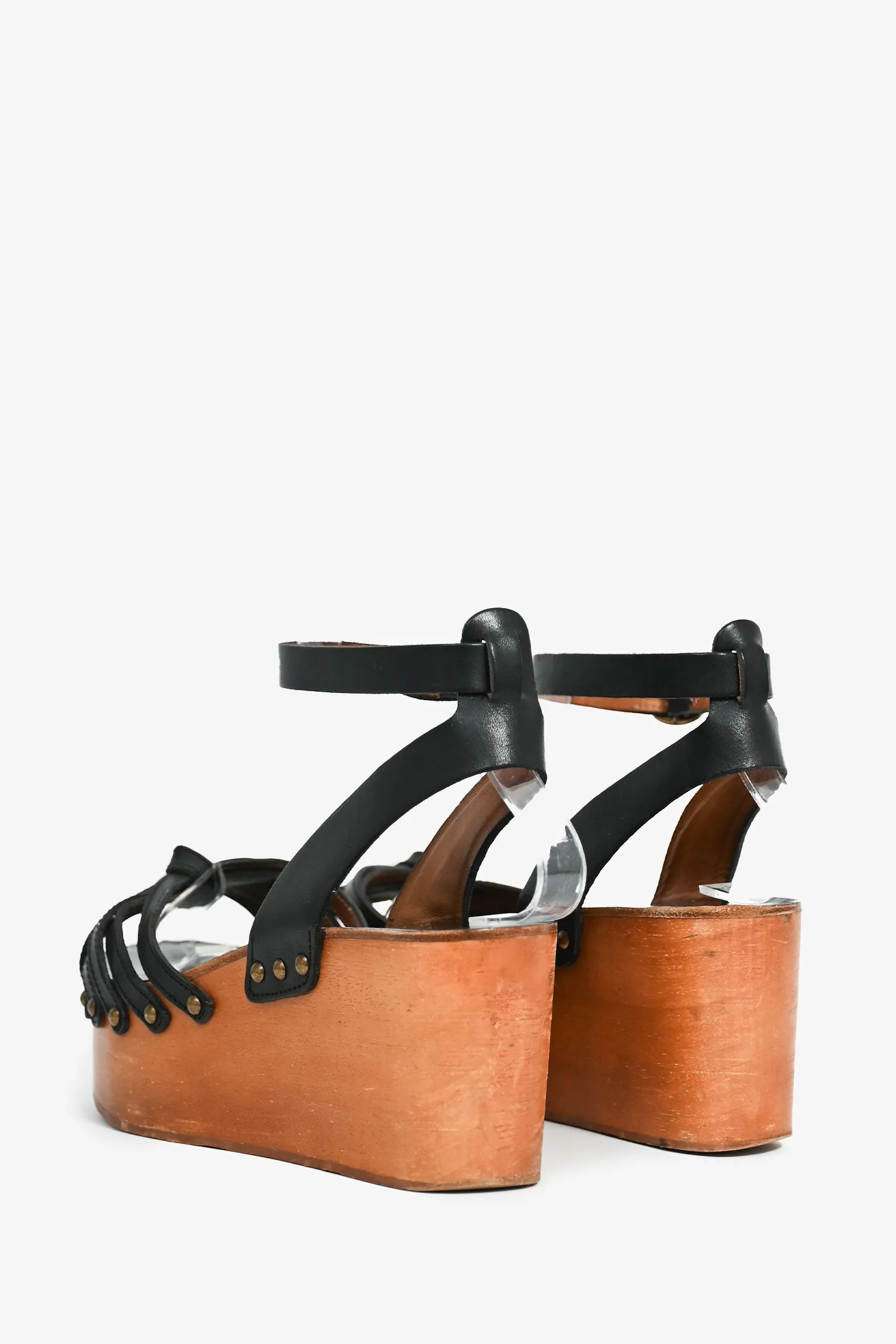 Isabel Marant Etoile Black Leather Wooden Platform Sandals Size 36