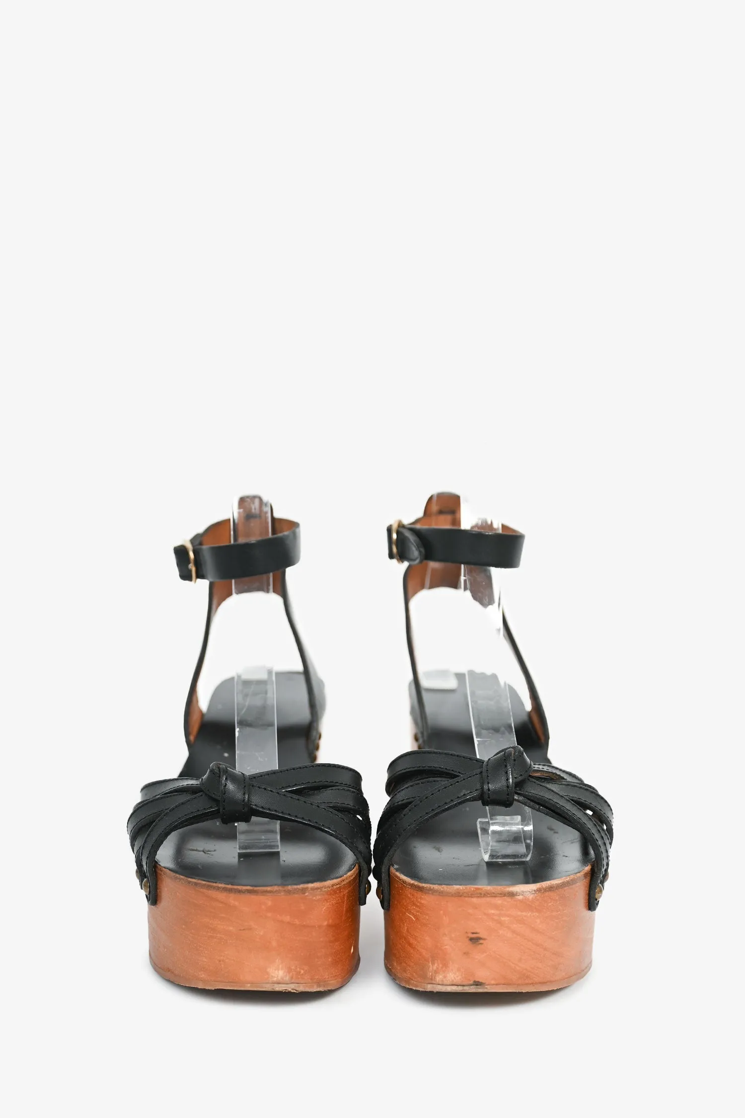 Isabel Marant Etoile Black Leather Wooden Platform Sandals Size 36