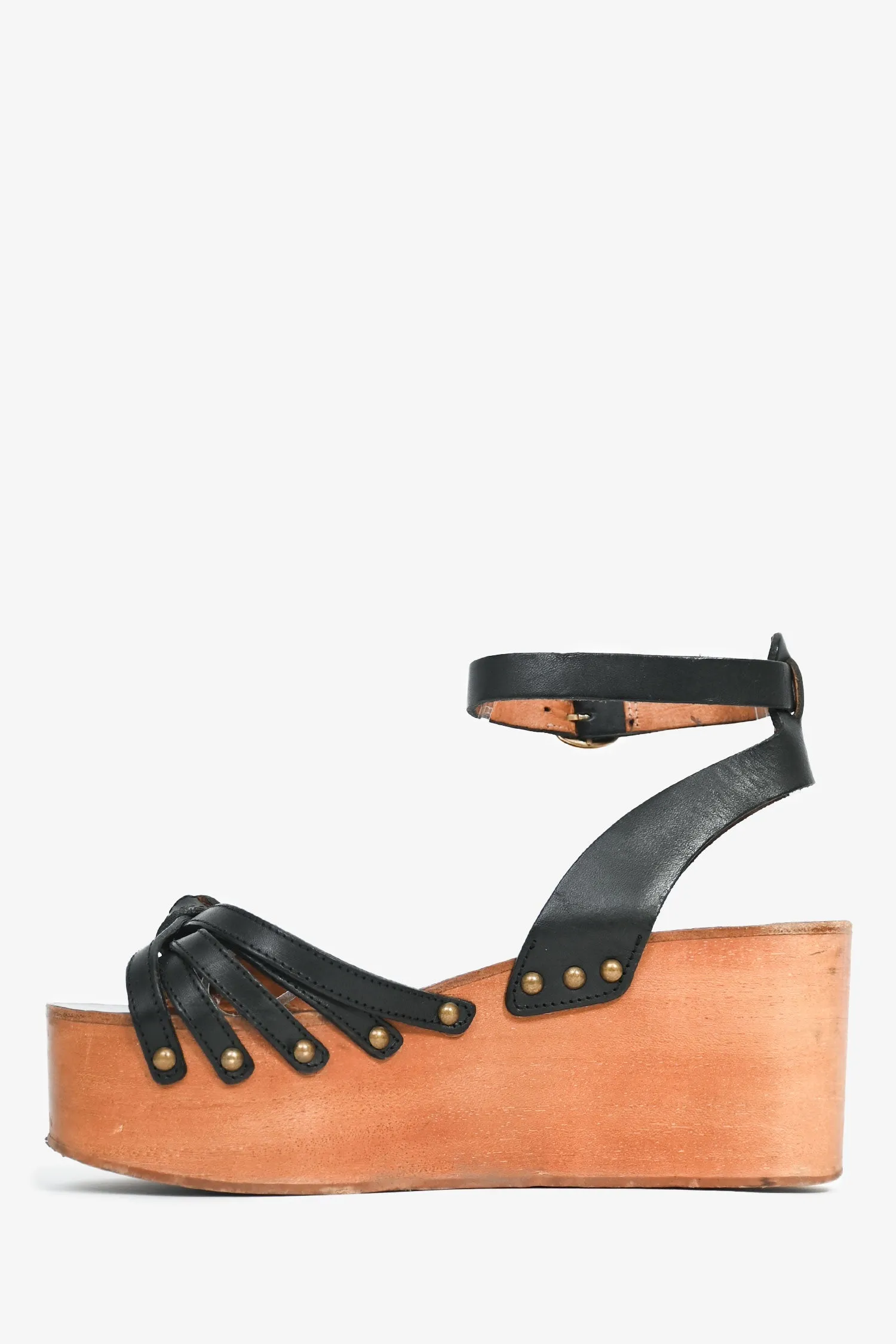 Isabel Marant Etoile Black Leather Wooden Platform Sandals Size 36