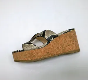 Jimmy Choo Atia 75 Snake Print Leather Cork Wedge Sandals Heels in Natural New in Box