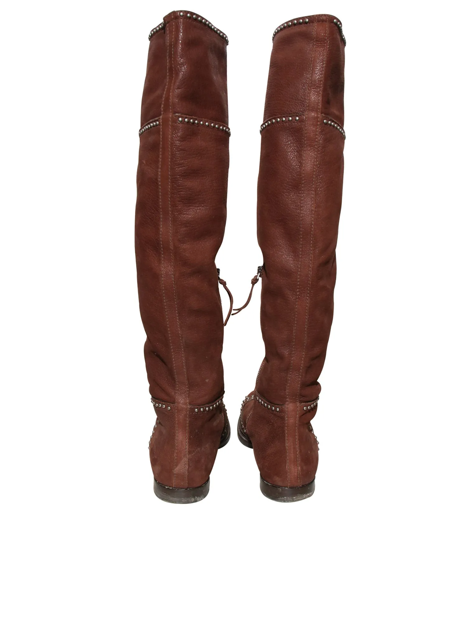 Leather Flat Studded Boots
