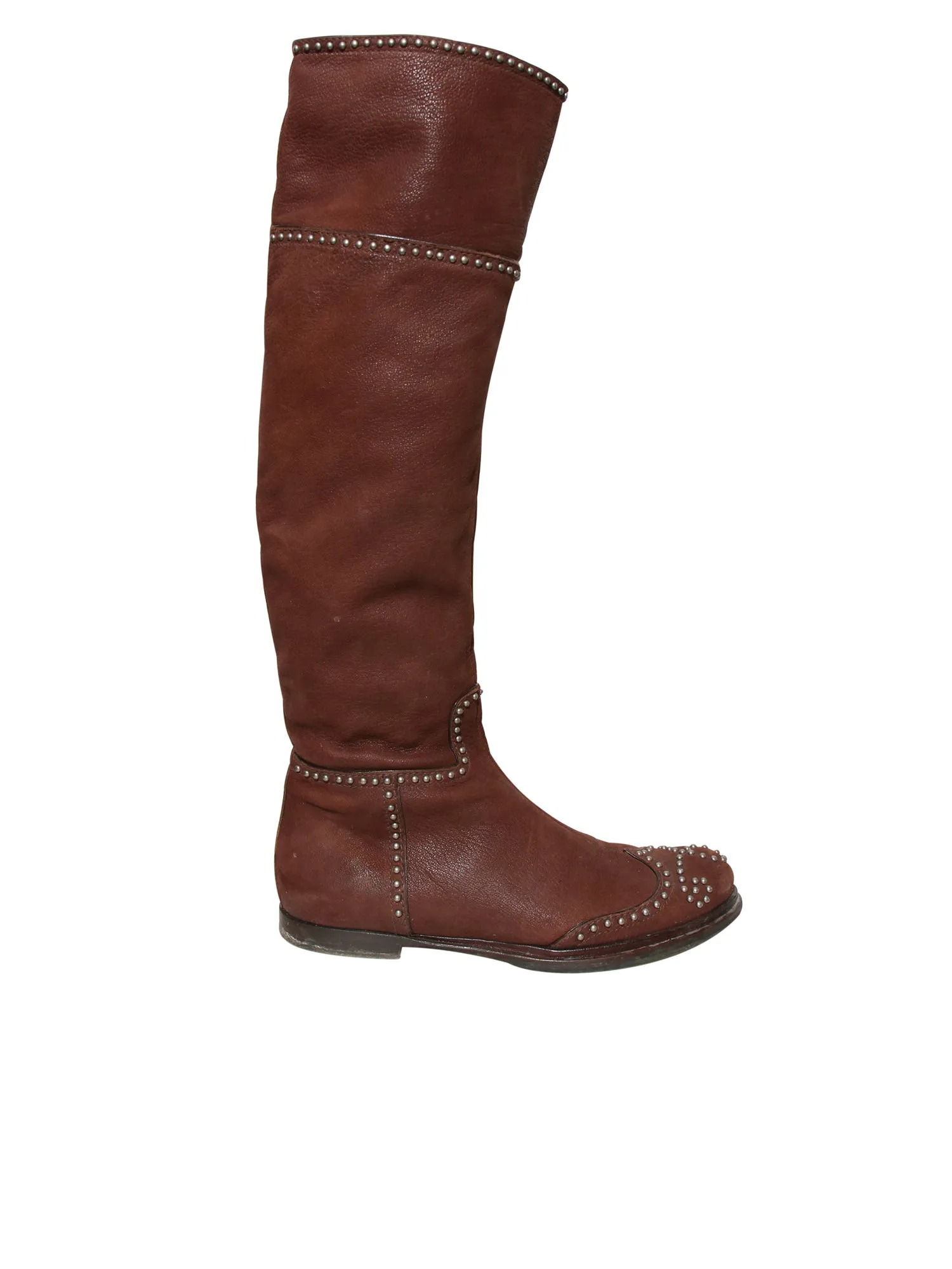 Leather Flat Studded Boots