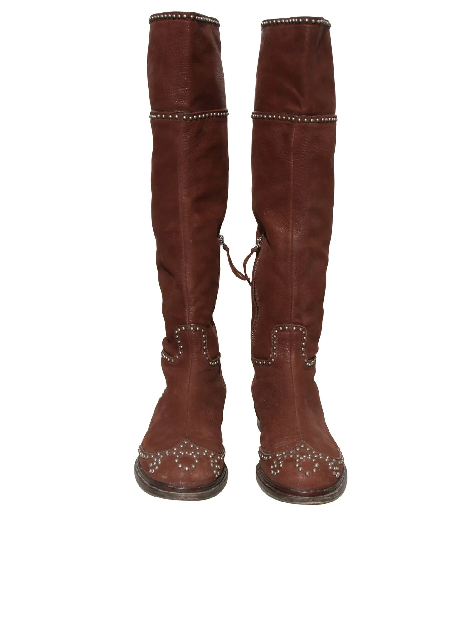 Leather Flat Studded Boots