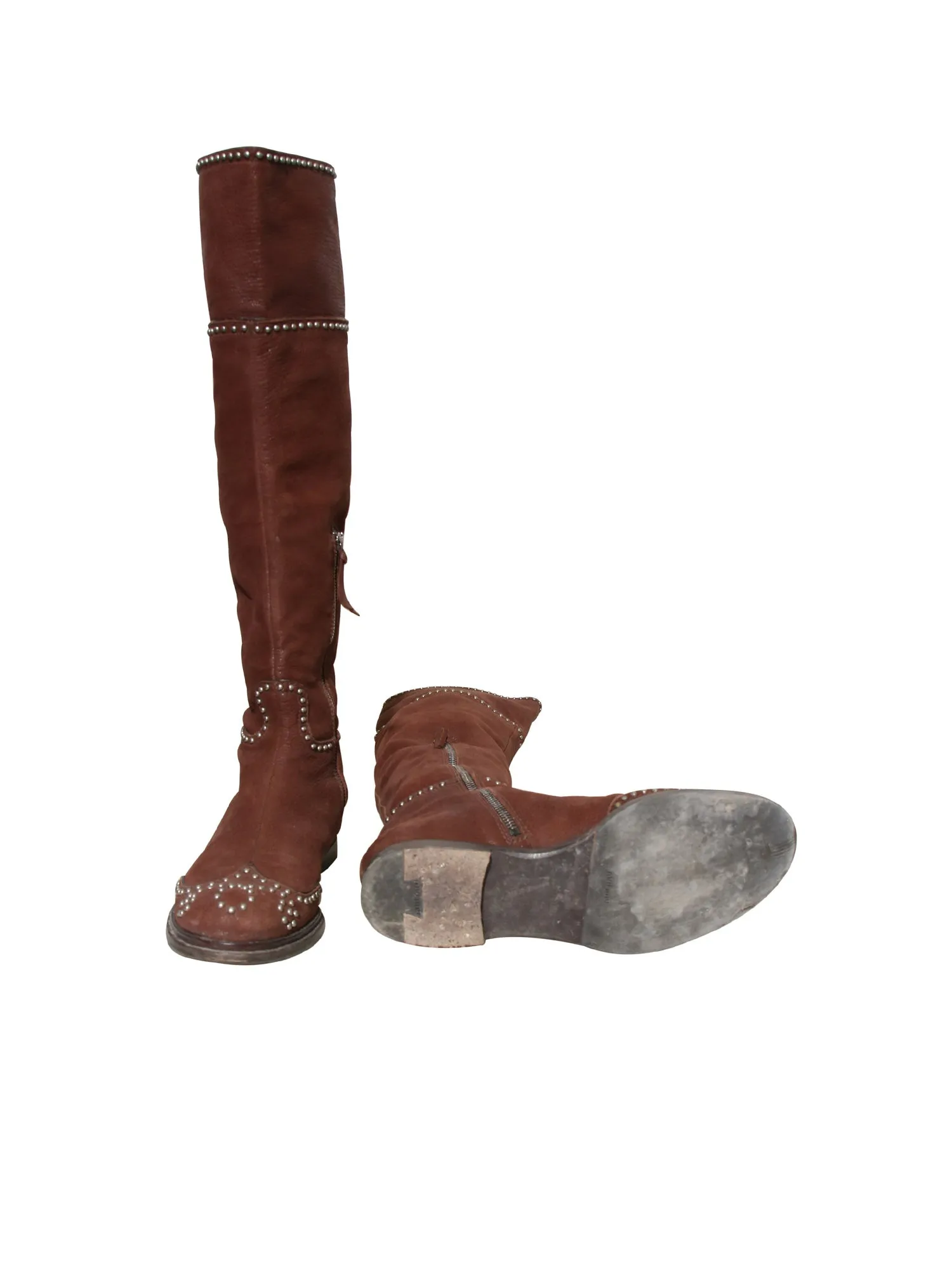 Leather Flat Studded Boots