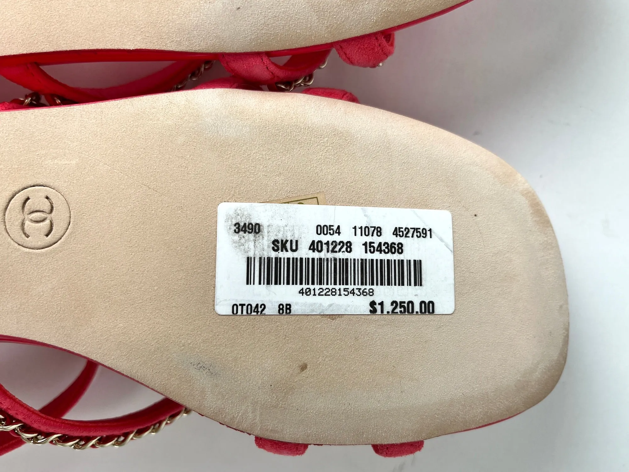 New CHANEL Chain Suede Leather 23P Pink Wedge Sandals 38 7.5