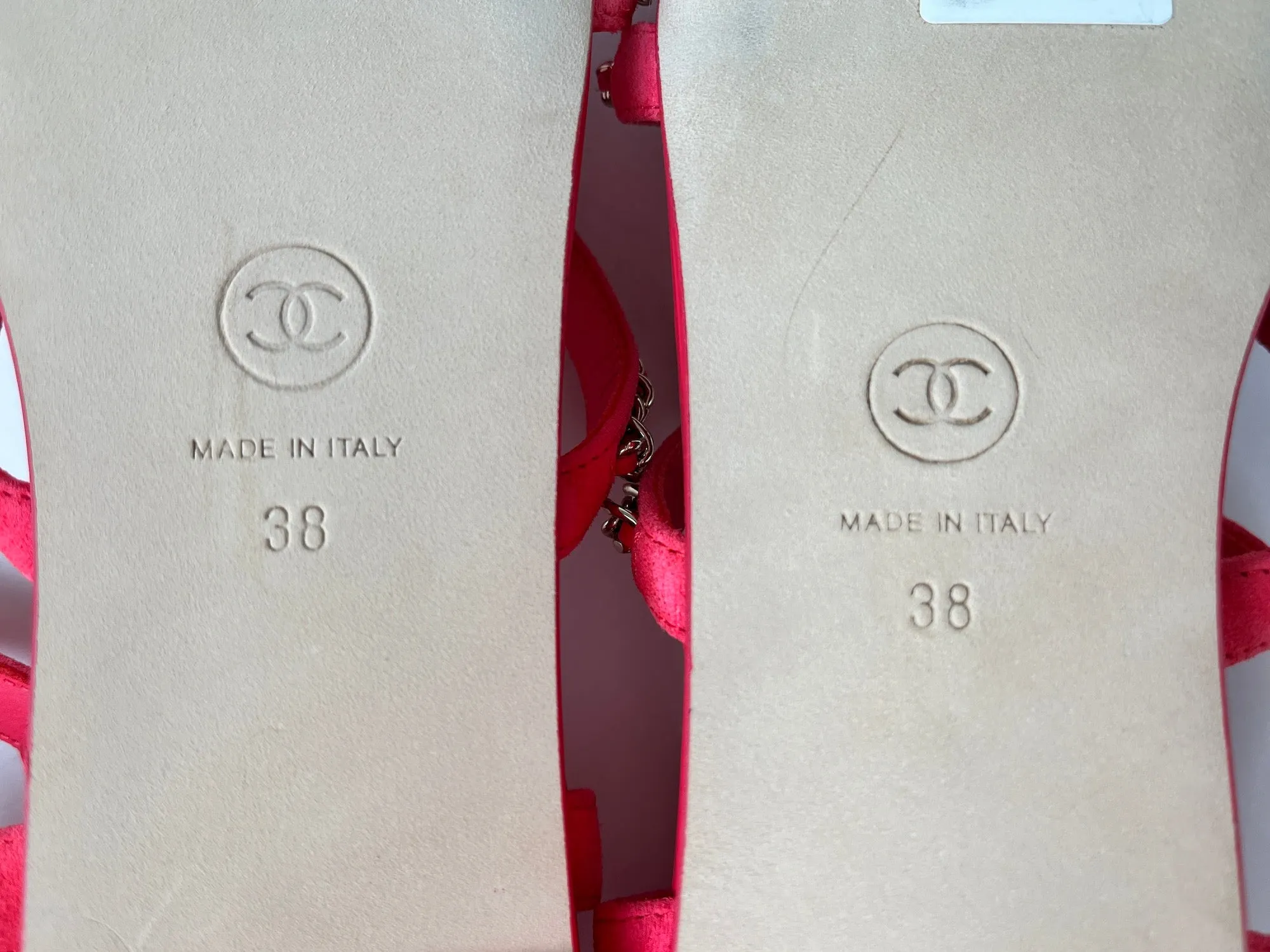 New CHANEL Chain Suede Leather 23P Pink Wedge Sandals 38 7.5