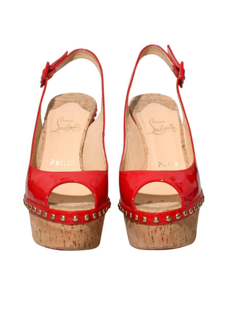 Patent Leather Studded Cork Wedge Sandals