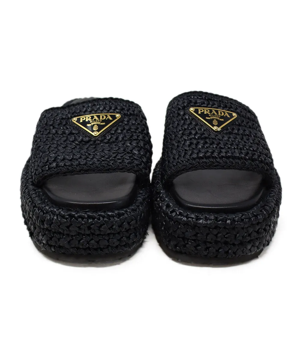 Prada Black Straw Platform Sandals sz 6