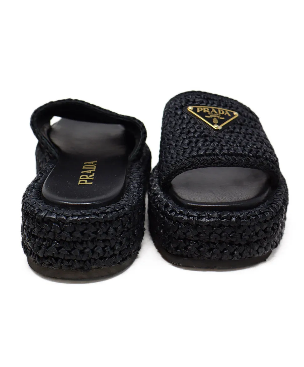 Prada Black Straw Platform Sandals sz 6