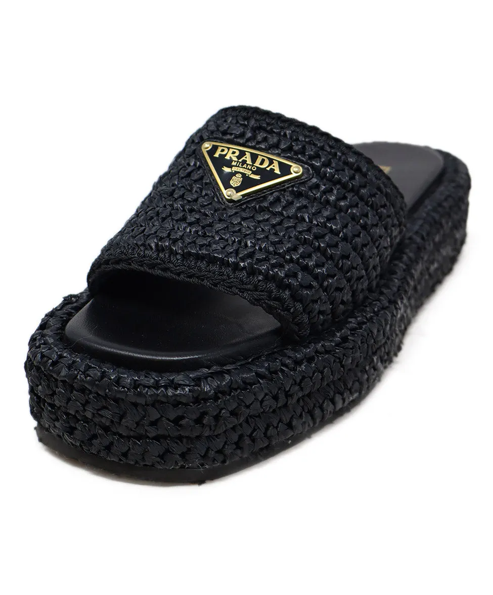Prada Black Straw Platform Sandals sz 6
