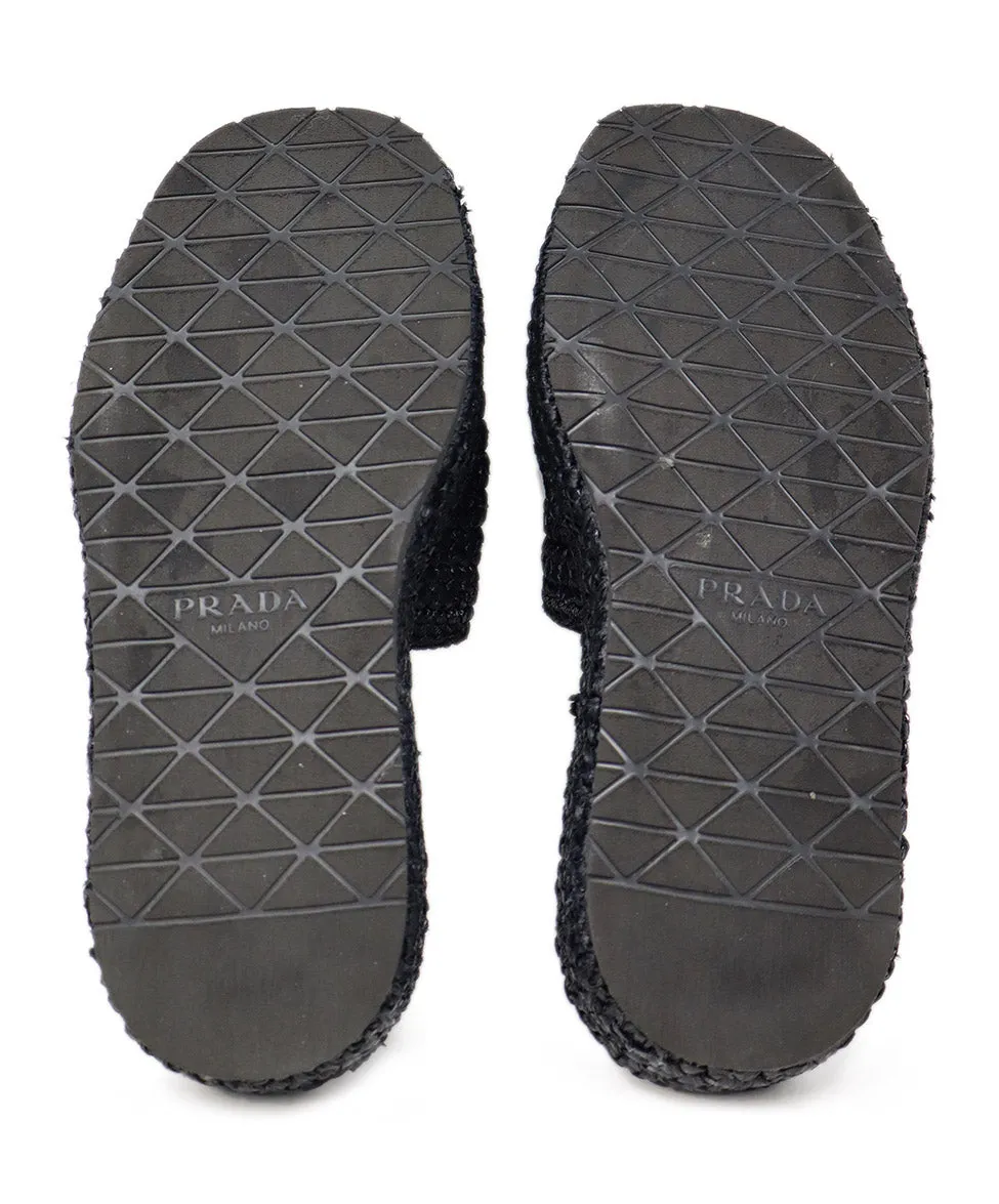 Prada Black Straw Platform Sandals sz 6