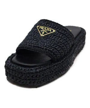Prada Black Straw Platform Sandals sz 6