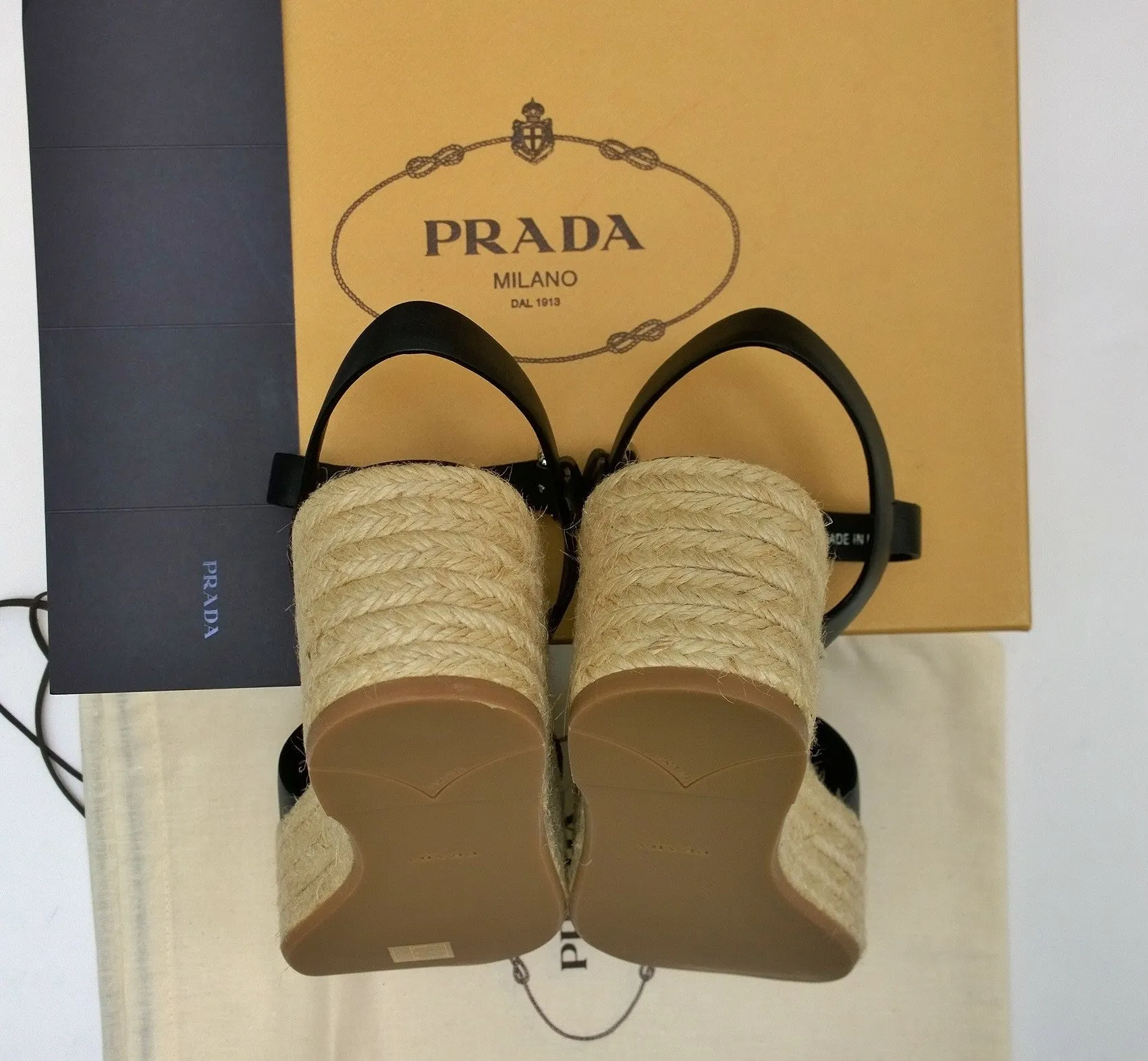 Prada Platform Espadrille Sandals with Black Leather