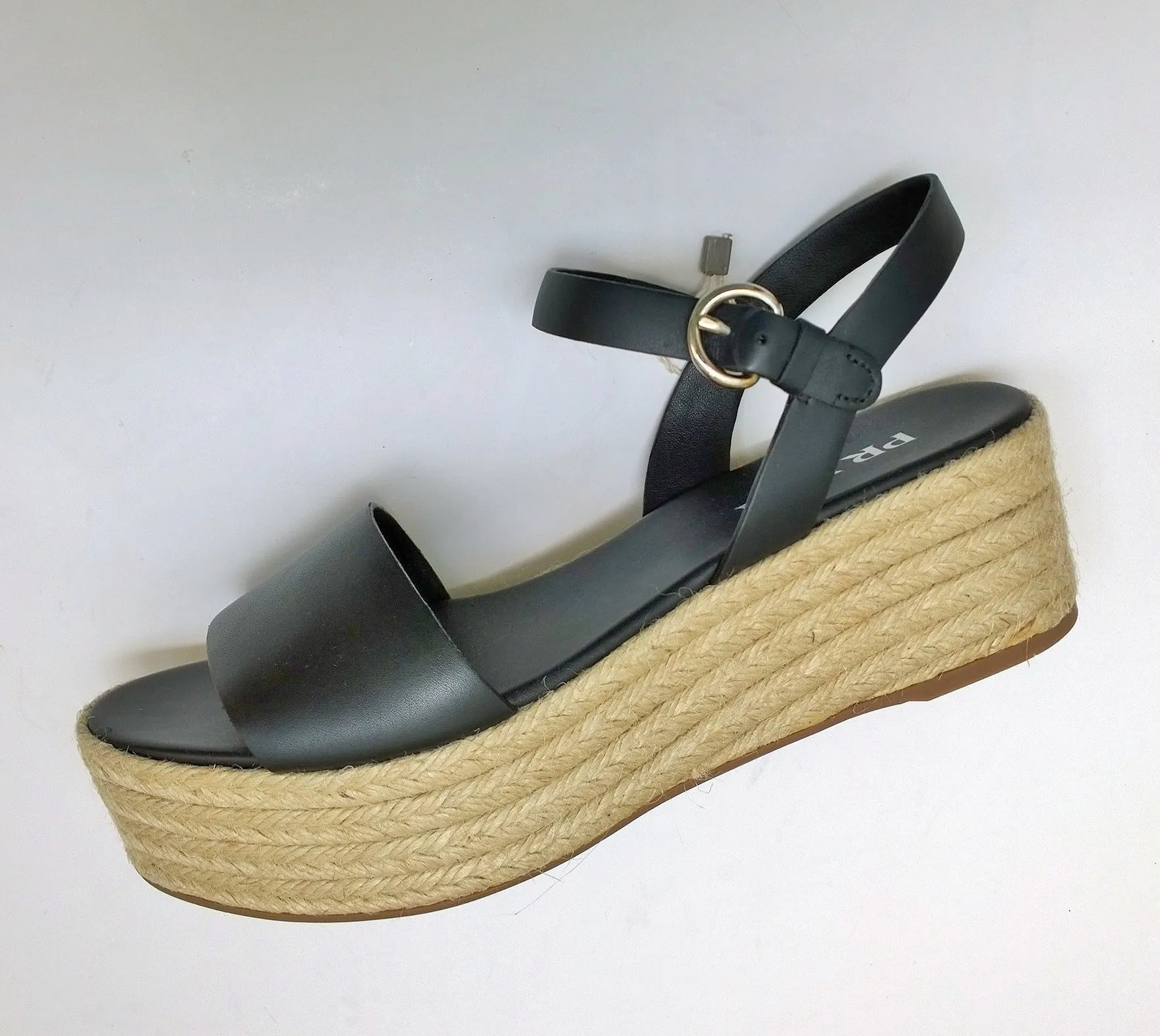 Prada Platform Espadrille Sandals with Black Leather