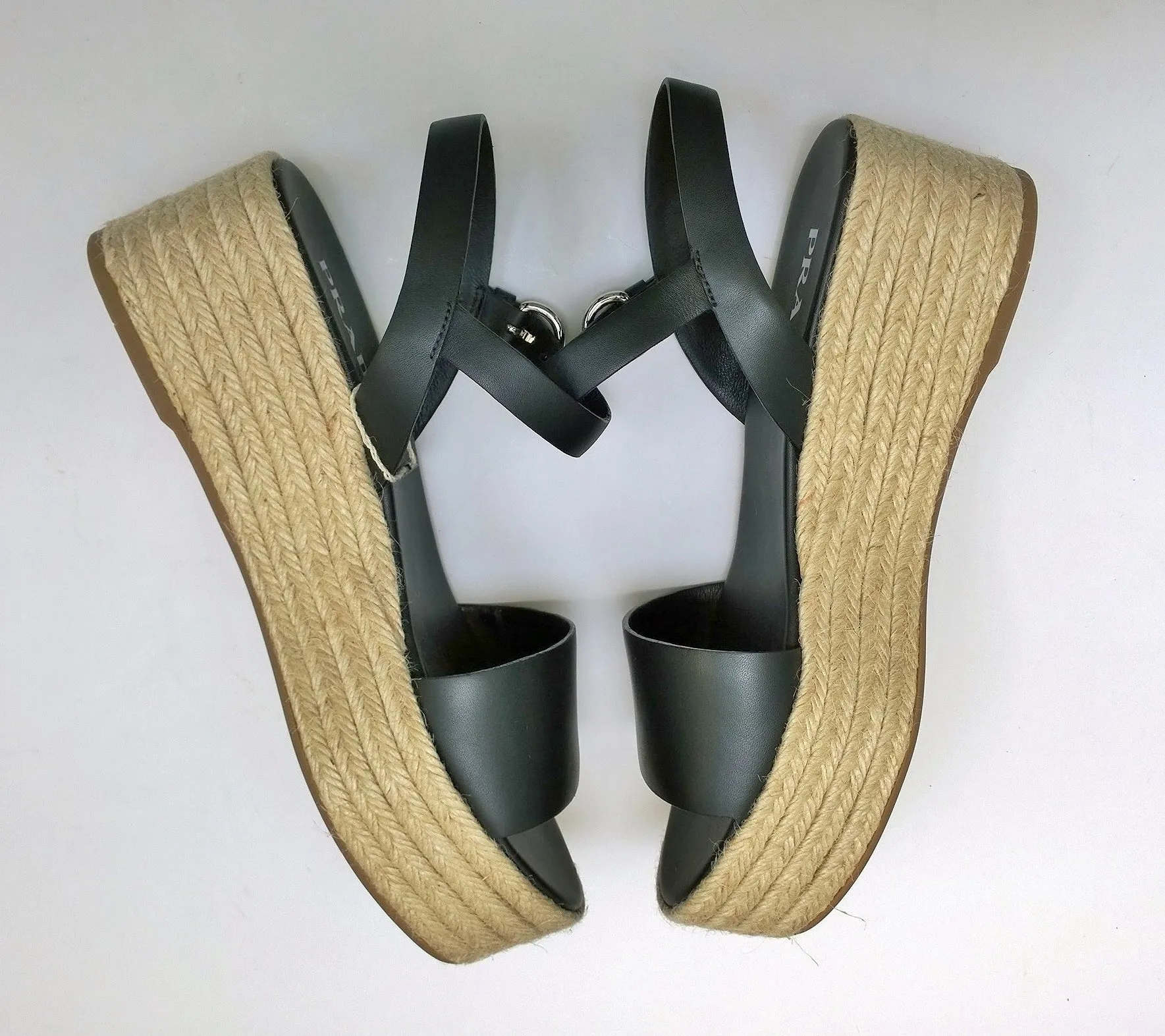 Prada Platform Espadrille Sandals with Black Leather