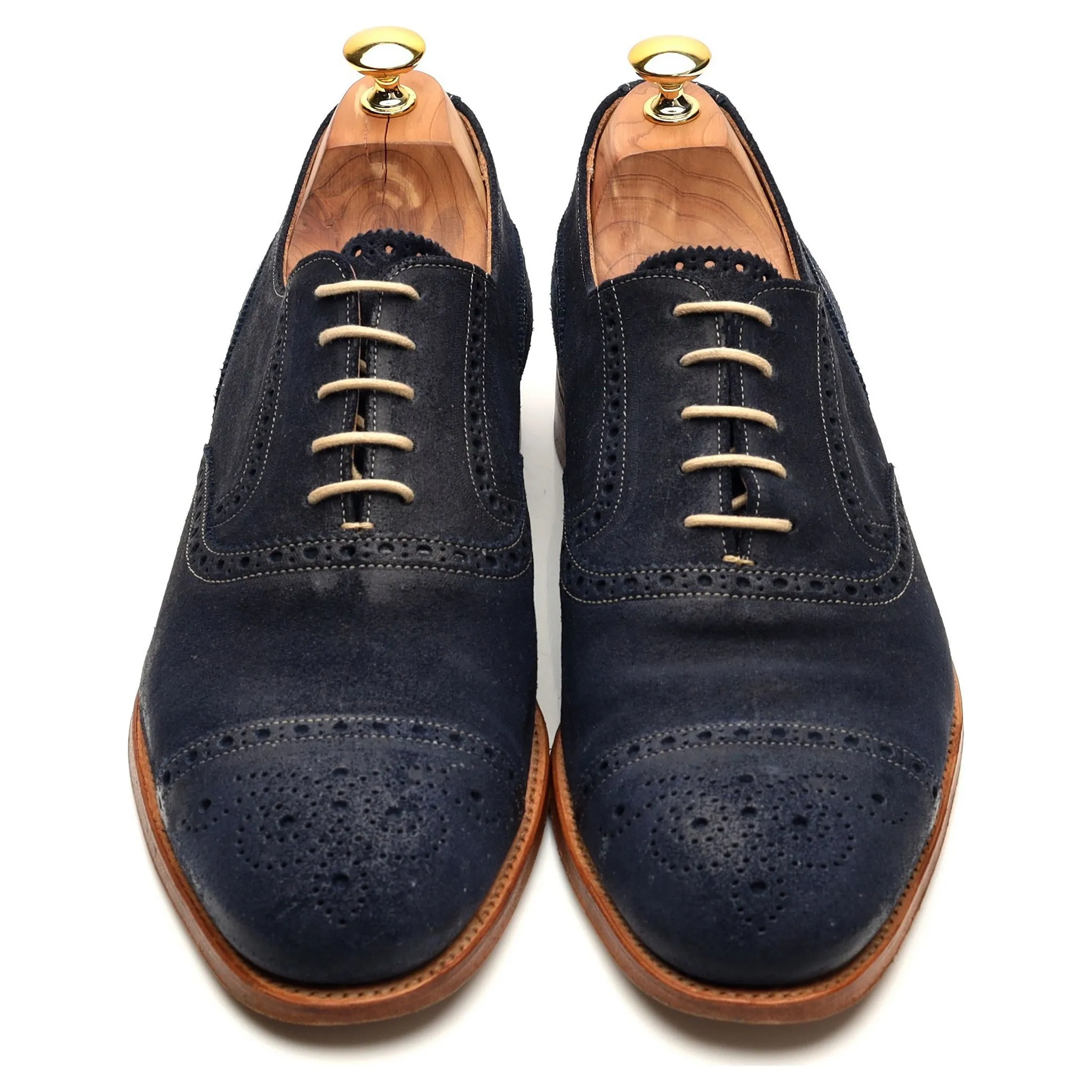 'Sidney' Navy Blue Waxed Suede Oxford Brogues UK 11.5 F