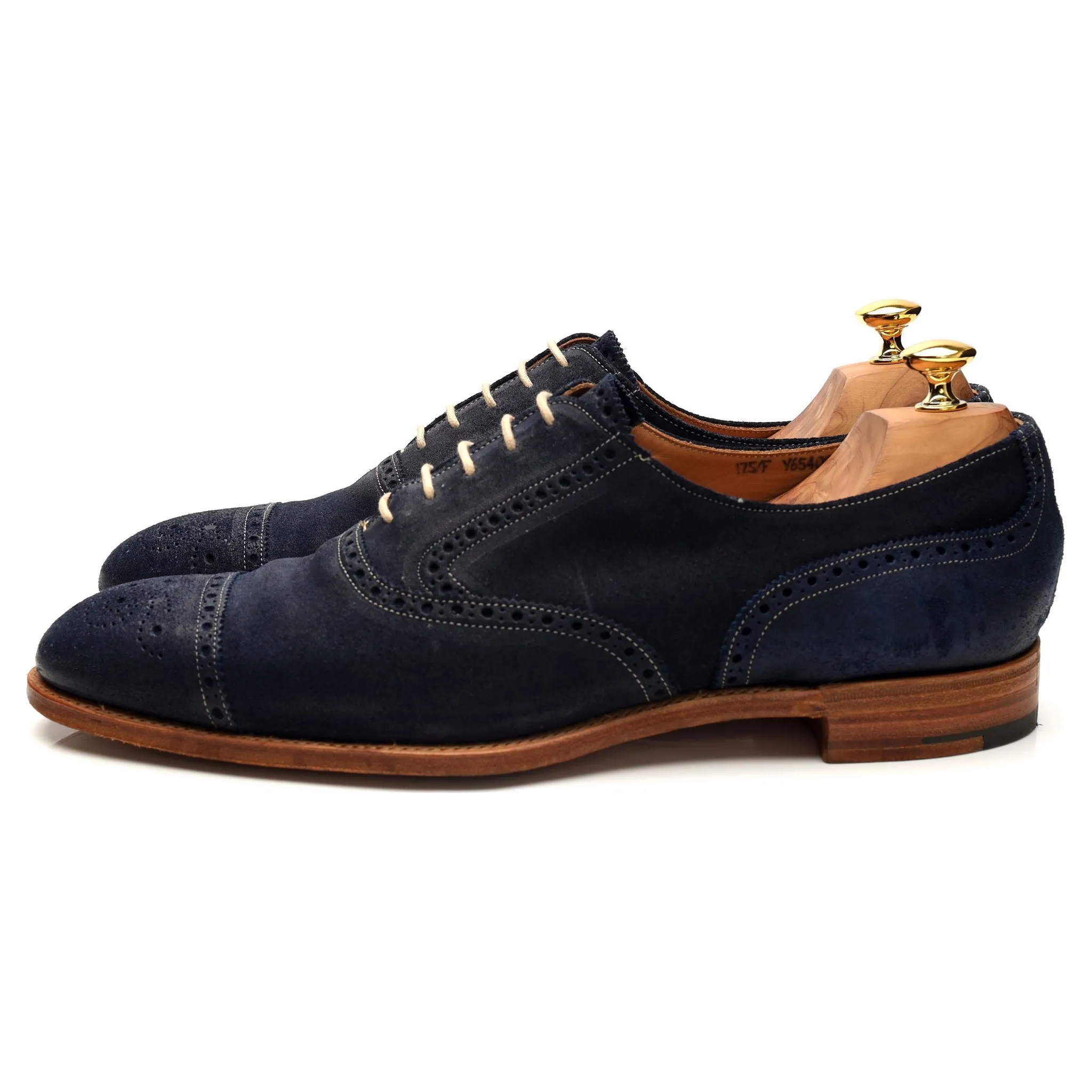 'Sidney' Navy Blue Waxed Suede Oxford Brogues UK 11.5 F