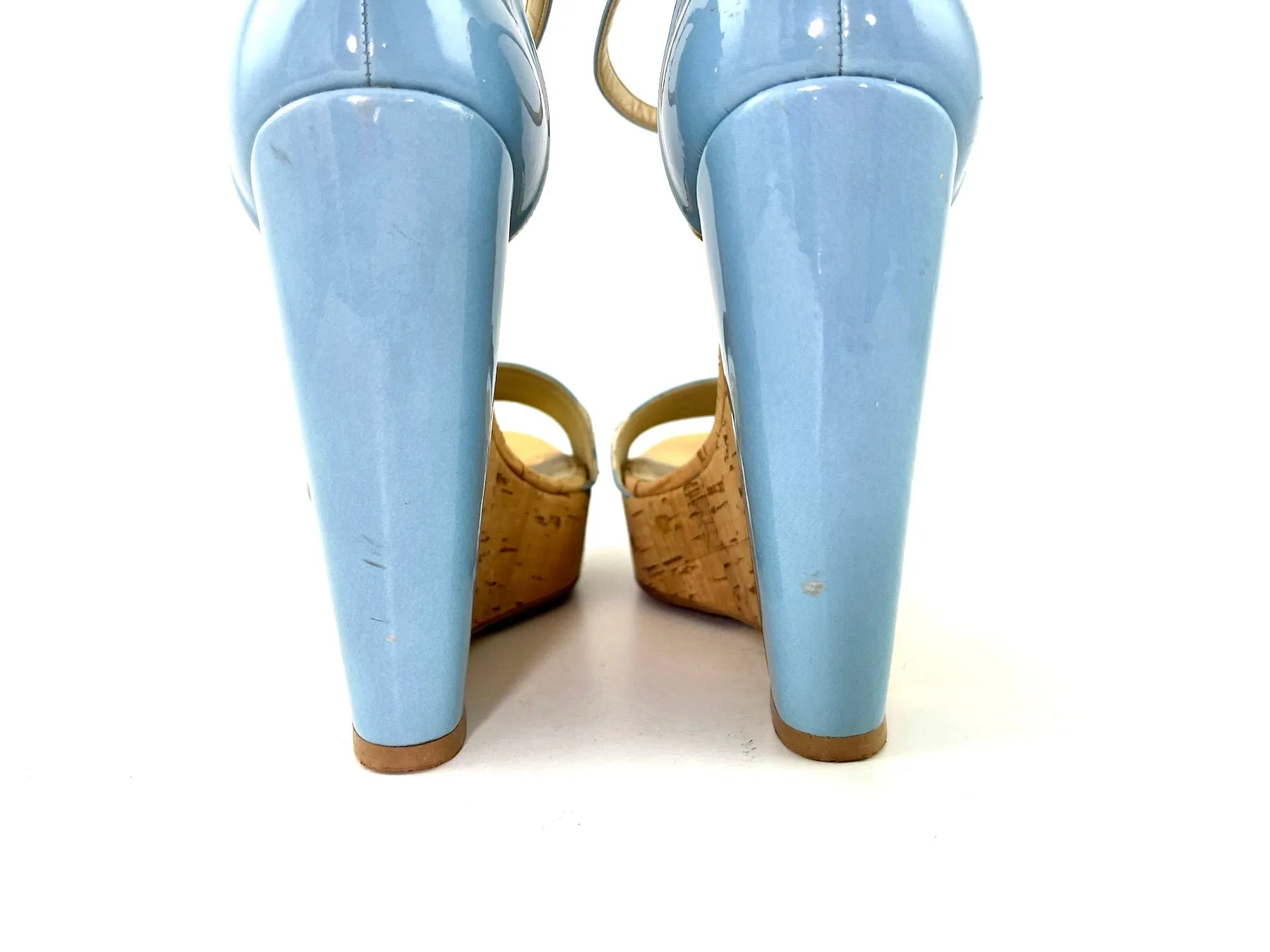 Stella McCartney Vegetarian Patent Leather Blue Wedge Platform Sandals 38 7.5