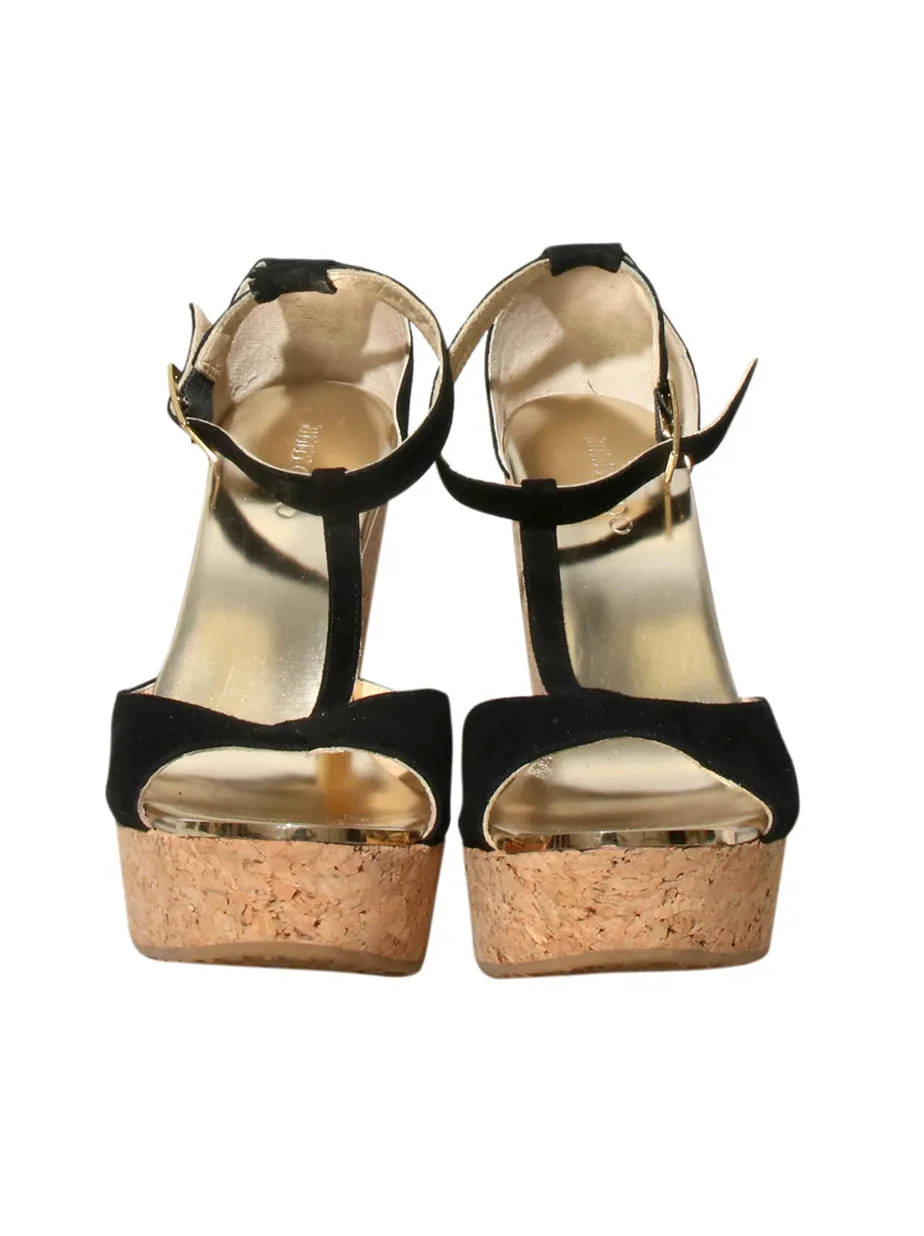 Suede Cork Wedge Sandals
